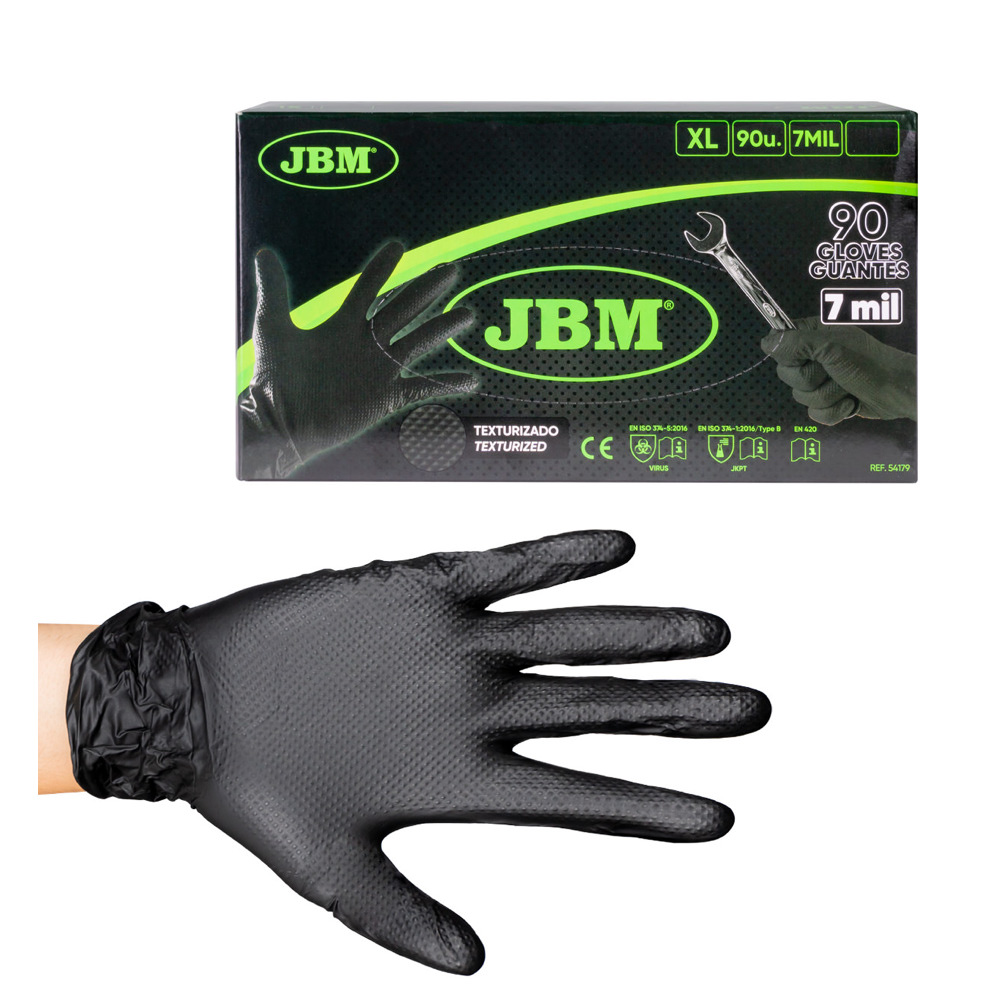 JBM GUANTES DE NITRILO DIAMANTADOS NEGRO 7 MICRAS